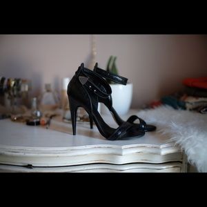 Black leather strappy stiletto